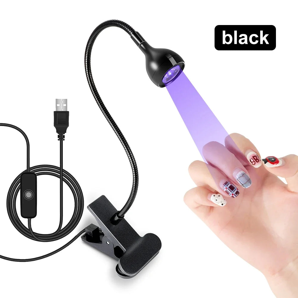 Nail LED UV Lamp for Drying Gel Nails Polish Clip-On Flexible Desk Mini Portable USB Nail Lamp UV Light Dryer for Manicure Salon Tri Light Beauty