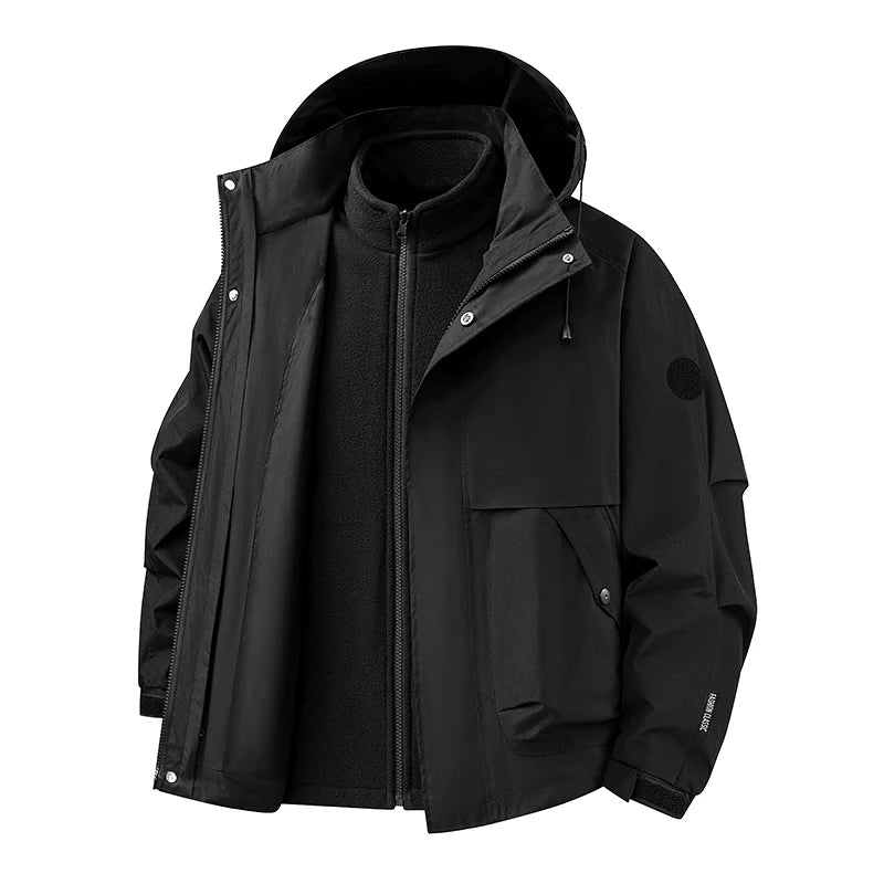 New Autumn and Winter Three in One Outdoor Jacket for Couples Warm Hooded Waterproof Two-piece Set Windbreaker Hiking Jacket Pi-Mart