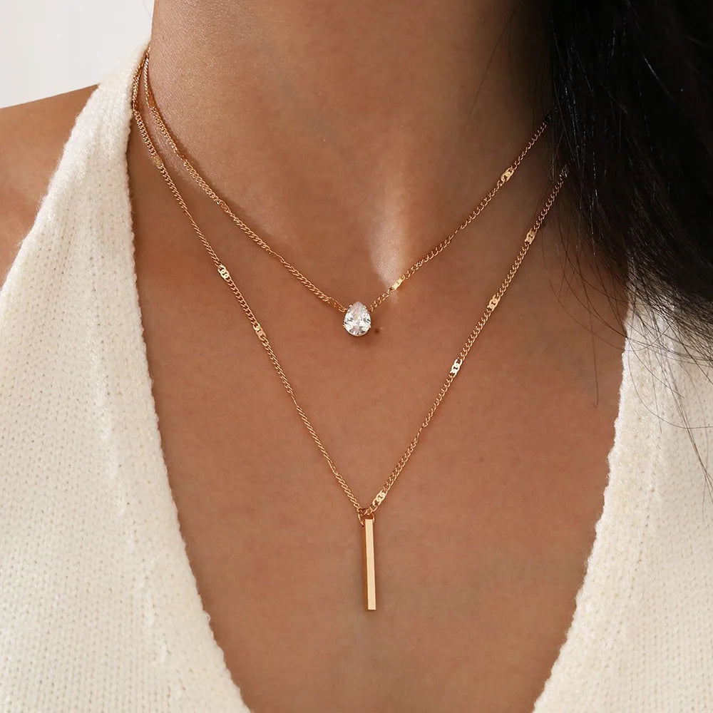 Trendy Zircon Pendant Necklace For Women Multilayer Chain Choker Fashion Female Party Shiny Jewelry Gift Pi-Mart