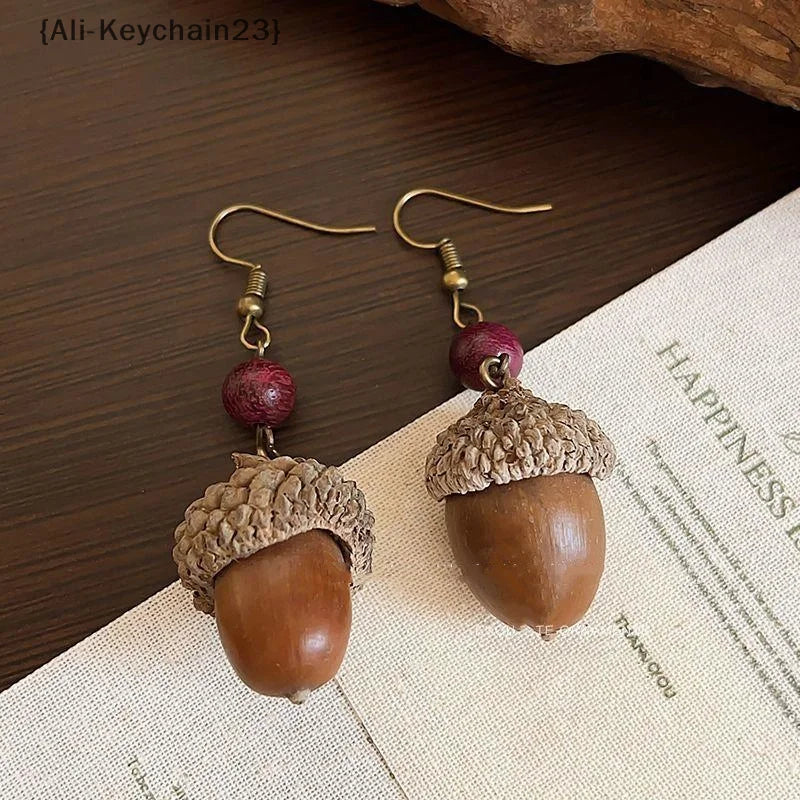 1Pair Vintage Wooden Plant Earring For Women Creative Natural Plant Dried Fruits Drop Earrings Ethnic Jewelry Pi-Mart