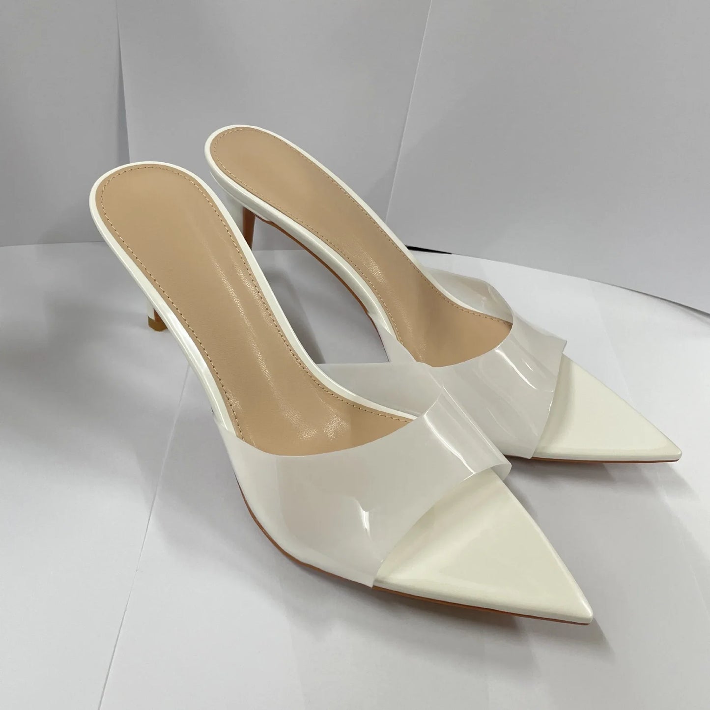 New Summer Women's High-heeled Sandals Simple Transparent High-heeled Slippers Stiletto Pointed Open-toed Slippers Mules LadyShow.Store