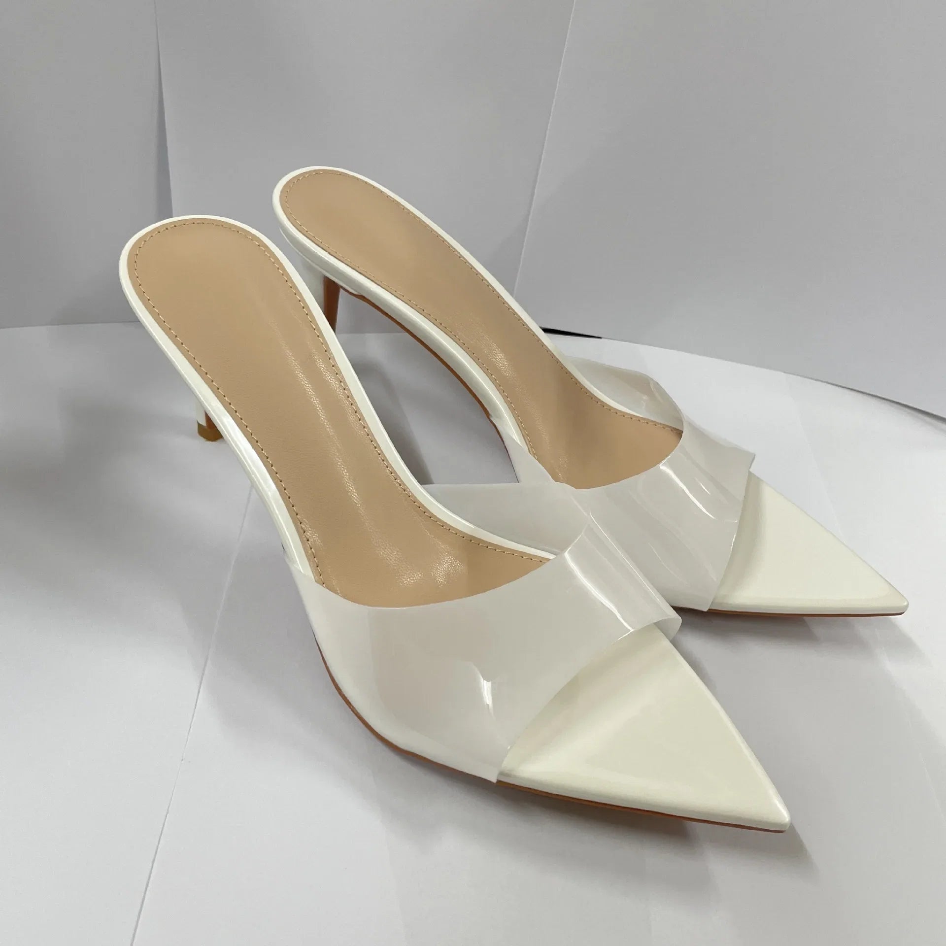 New Summer Women's High-heeled Sandals Simple Transparent High-heeled Slippers Stiletto Pointed Open-toed Slippers Mules LadyShow.Store