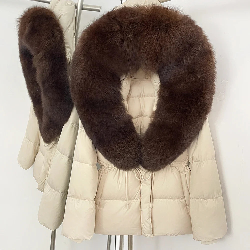 Reality Fur Jacket Real Fur Collar Duck Down Coat Female Winter Hooded Warm Fox Fur Coat Women Natural Raccoon Fur Puffer Jacket LadyShow.Store