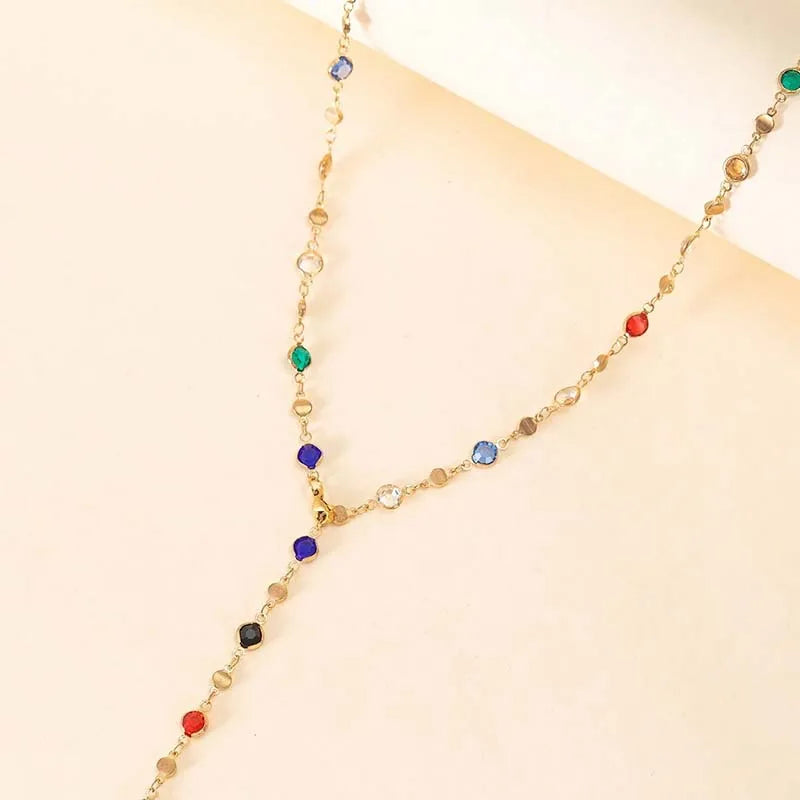 LATS New Luxury Colourful Long Tassel Necklace for Women Shiny Rhinestone Crystal Zircon Choker Bohemian Statement Jewelry Gifts Pi-Mart