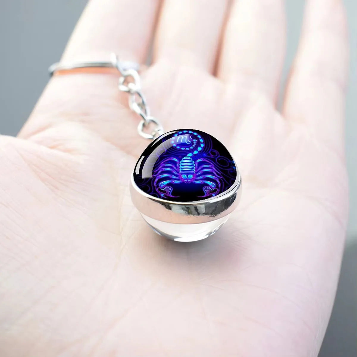 12 Constellation Key Chain Luminous Double Sided Glass Ball Pendant 12 Zodiac Key Chain Fashion Birthday Gift for Men and Women Pi-Mart