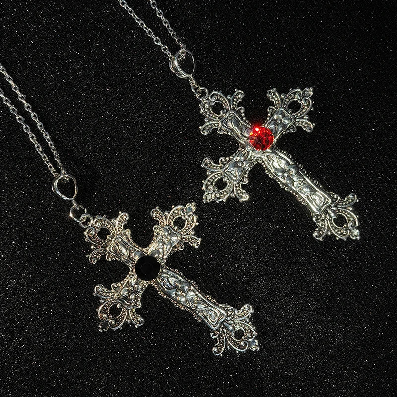 Gothic Big Zircon Cross Necklace Unisex Y2K Irregular Goth Large Cross Pendant Necklaces  for Men Women Couple Necklace Jewelry Pi-Mart