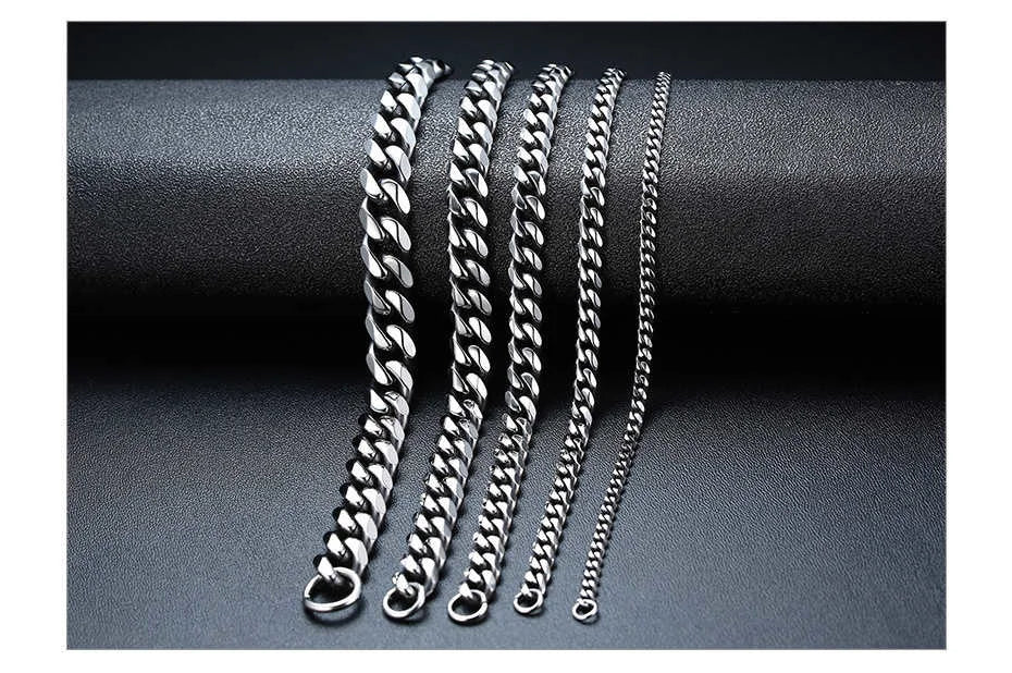 Vnox Mens Simple 3-11mm Stainless Steel Curb Cuban Link Chain Bracelets for Women Unisex Wrist Jewelry Gifts Pi-Mart