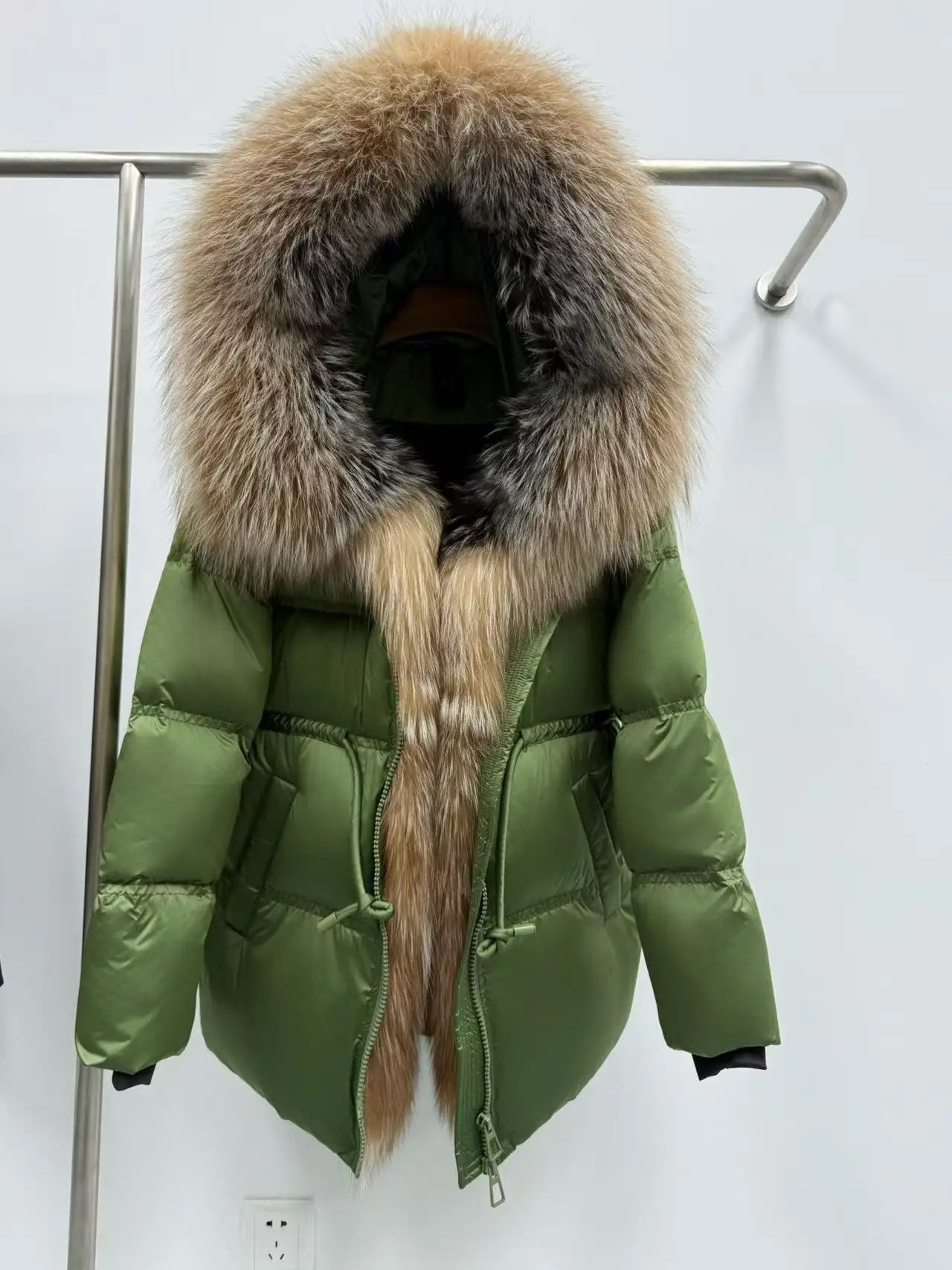 Fox Fur Jacket Women Loose Hooded White Goose Down Coat Female New Autumn Winter Thick Warm Natural Real Fur Puffer Jacket Lady LadyShow.Store