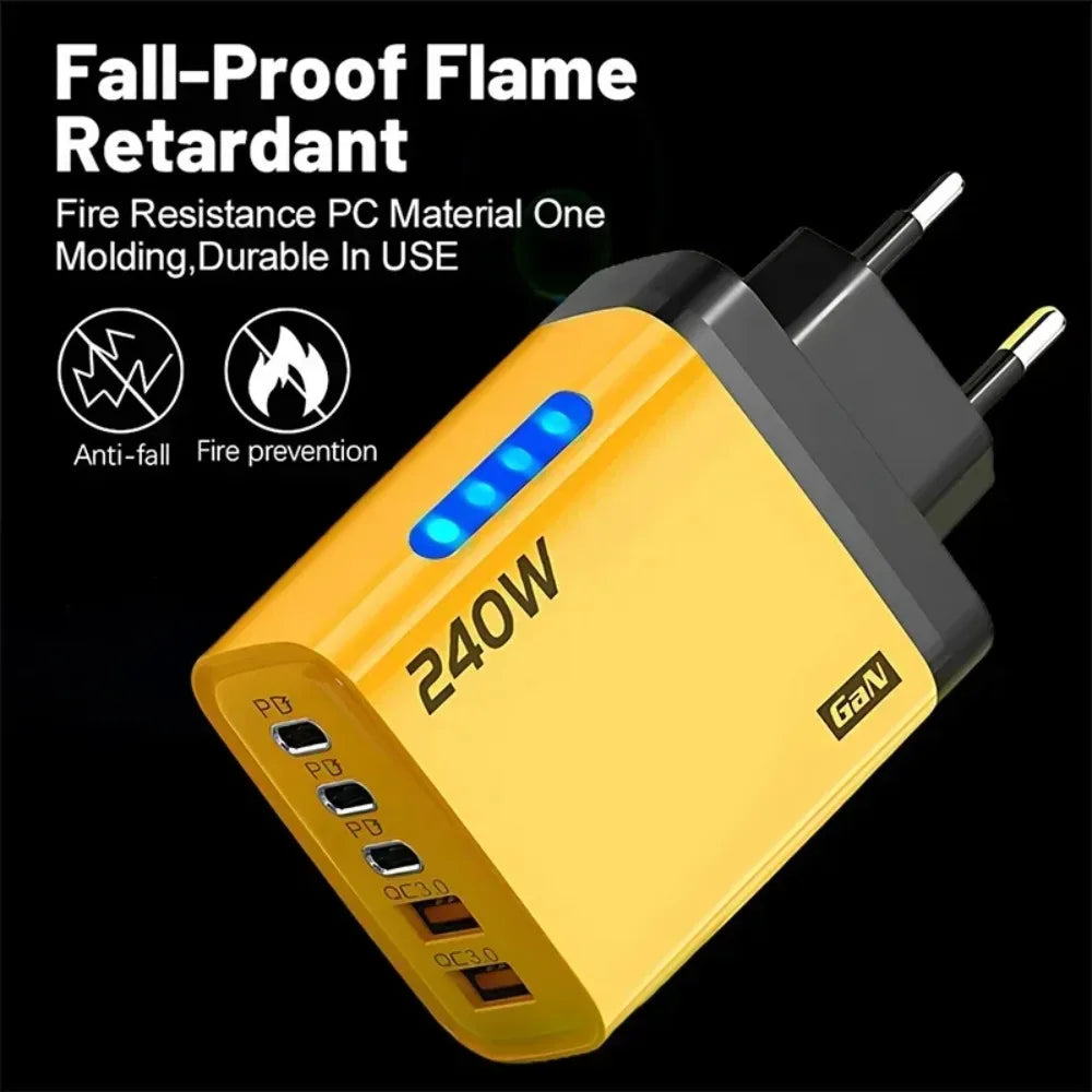 Type C USB 240W Fast Charging Charger GaN USB C Phone Charger Wall Adapter Quick Charge 3.0 With PD Cable For iPhone 17 Samsung Pi-Mart