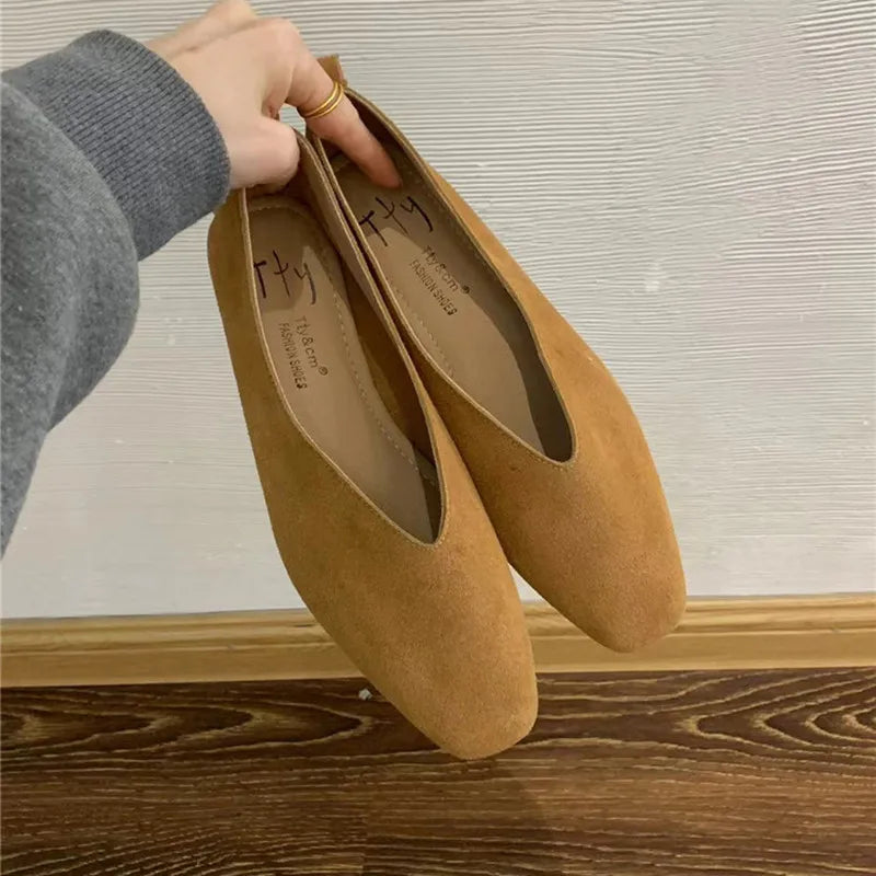 Bailamos Women's Square Toe Vintage Flats Soft Loafers Comfortable Leather Ballet Shoes for Female Dress Shoes Mujer LadyShow.Store