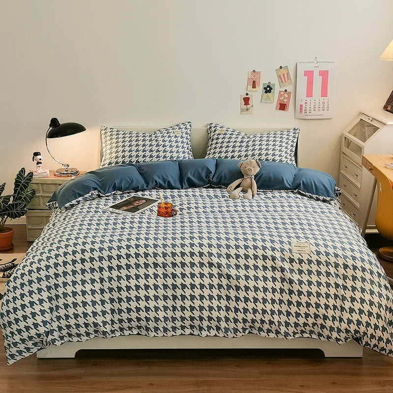 Checkerboard Bedding Comforter Set with Pillowcase bed sheet Single Full Size Bed Linen Duvet Cover Set Queen/King Double Single LadyShow.Store