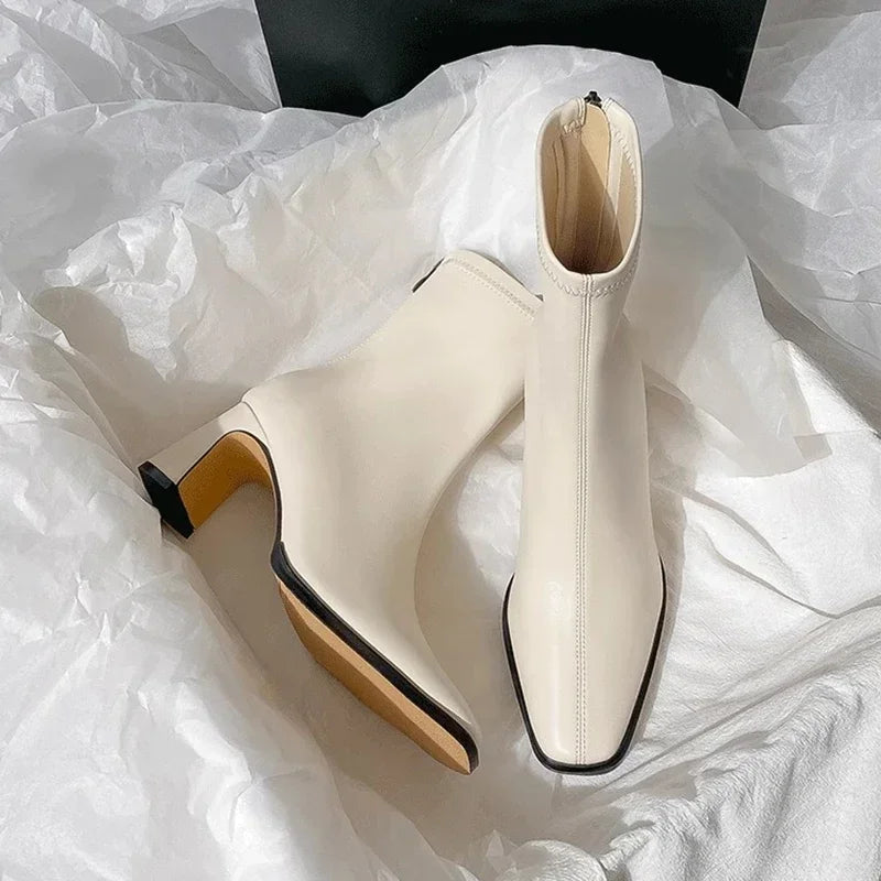 Vintage Warm Cotton Women Ankle Boots Fashion Elegant Square Toe Shoes Autumn Winter Thick Heel Women's Short Booties LadyShow.Store