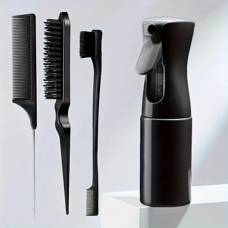 4pcs/Set Hairdressing Tools Set spray Bottle Rat Tail Comb Teasing Hair Brush Edge Control Hair comb For Combing Smoothing Hair Tri Light Beauty