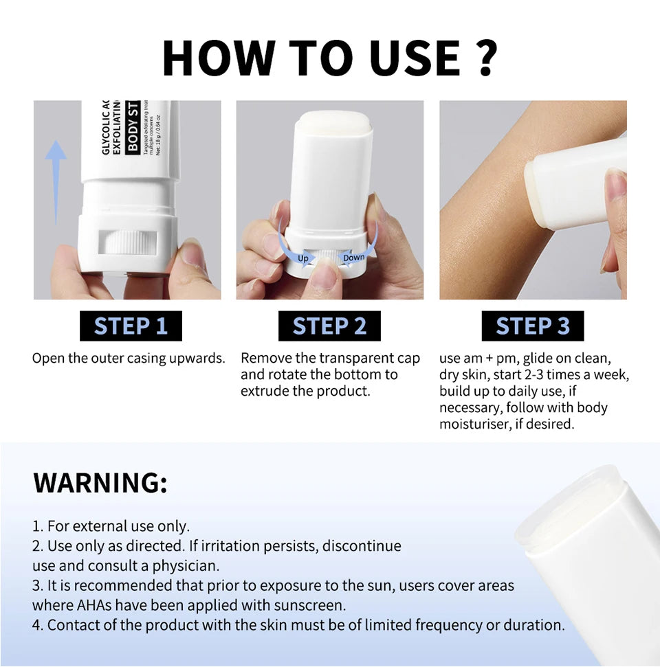 Glycolic Acid Exfoliating Body Stick Multiple Concerns Delivers Deep Effective Exfoliation Nourishing Moisture Deep Hydration Pi-Mart