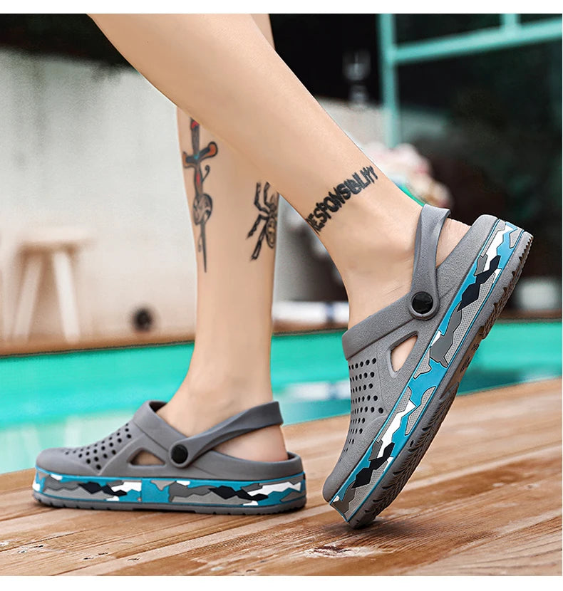 Men's summer casual hole shoes non slip lightweight breathable Two wearing men's sandals fashion comfort beach shoes slippers Pi-Mart
