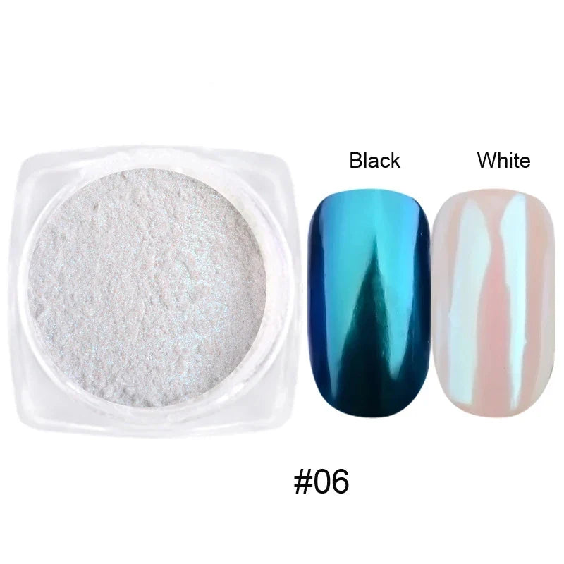 12Pcs/Set Aurora White Nail Mirror Powder 0.3g/Jar Shimmer Moonlight Chrome Pigment Dust for UV Gel Polish Manicure Decorations Tri Light Beauty