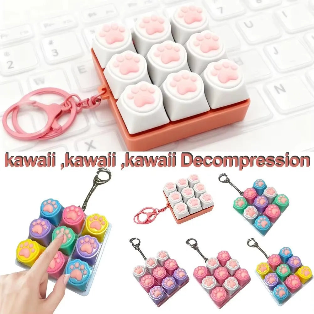 Cute Cat Claw Keychain 9 Keys Keyboard Decompression Keyboard DIY Keyboard Keychain For Adult Gifts Pi-Mart