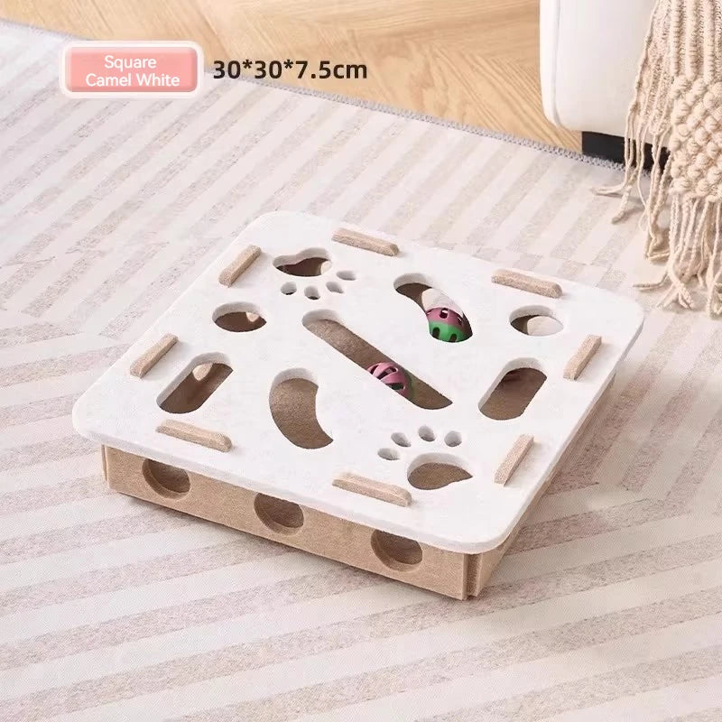 Interactive Cat Toy Felt Maze Box with Bell Ball Self Play Cat Teaser Box Stimulate Hunting Instinct Relieve Boredom Stress Pi-Mart