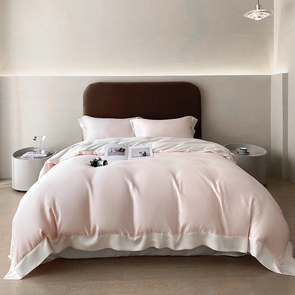 Liv-Esthete Top Grade 100% Silk Duvet Cover Set Queen King Yellow White Bedding Set Flat Sheet Beauty Pillowcase Bed Linen Pi-Mart