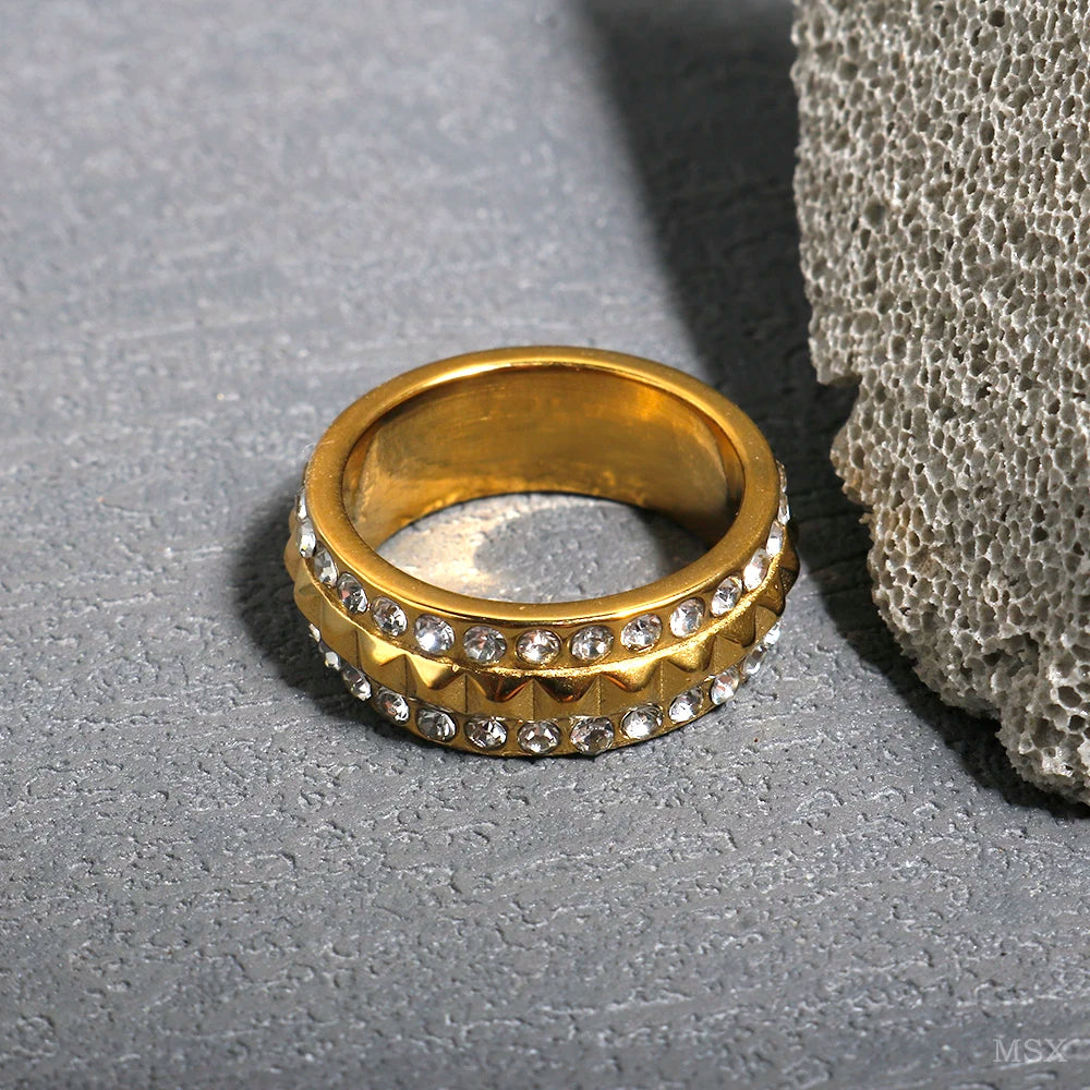 Stainless Steel Ring for Women Inlaid Zircon Rings Waterproof Romantic Fashion Jewelry Pi-Mart