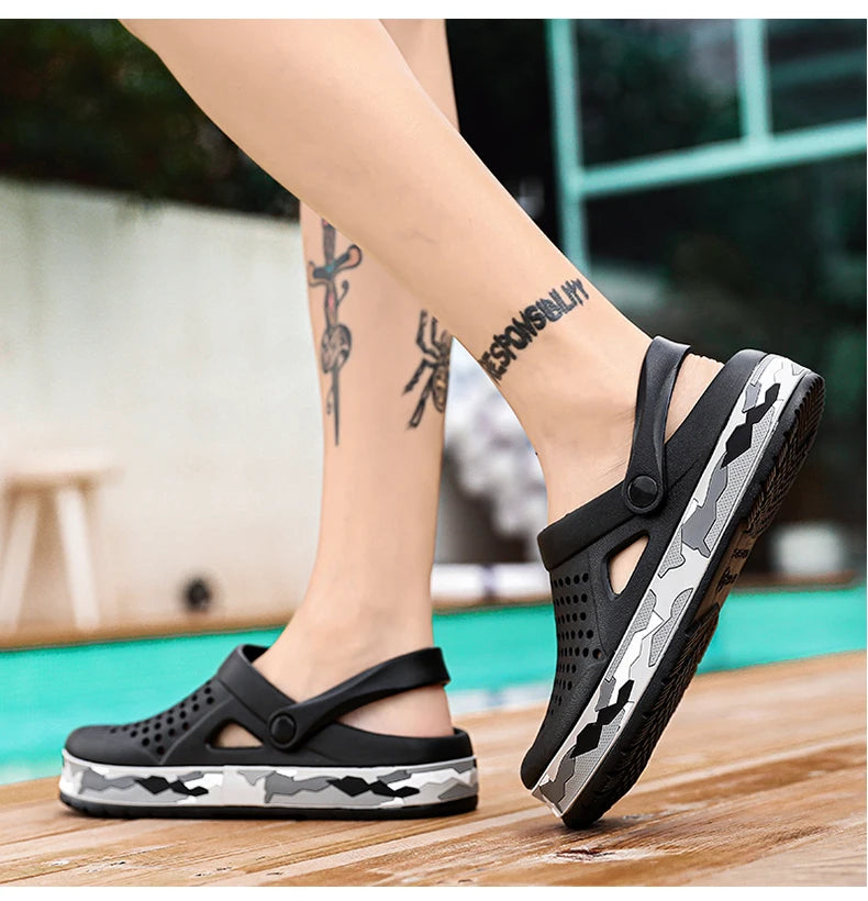 Men's summer casual hole shoes non slip lightweight breathable Two wearing men's sandals fashion comfort beach shoes slippers Pi-Mart