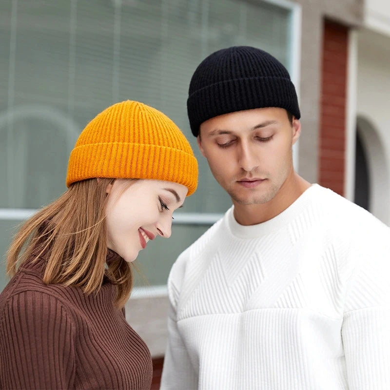 Winter Knitted Hat Warm Outdoor Sport Cold Protection Running Beanie Cap Elastic Thermal Cycling Skull Roll-up Cuffed Cap Pi-Mart