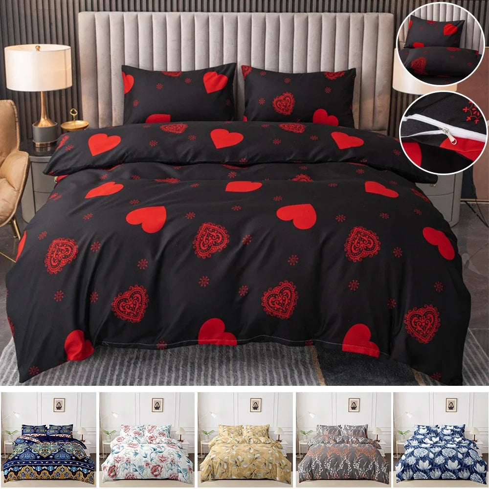 3pcs Printed Brushed Duvet Cover Pillowcase Three Piece Set High Quality Skin Friendly Fabric Bedding Cover (without Bed Sheet) Pi-Mart