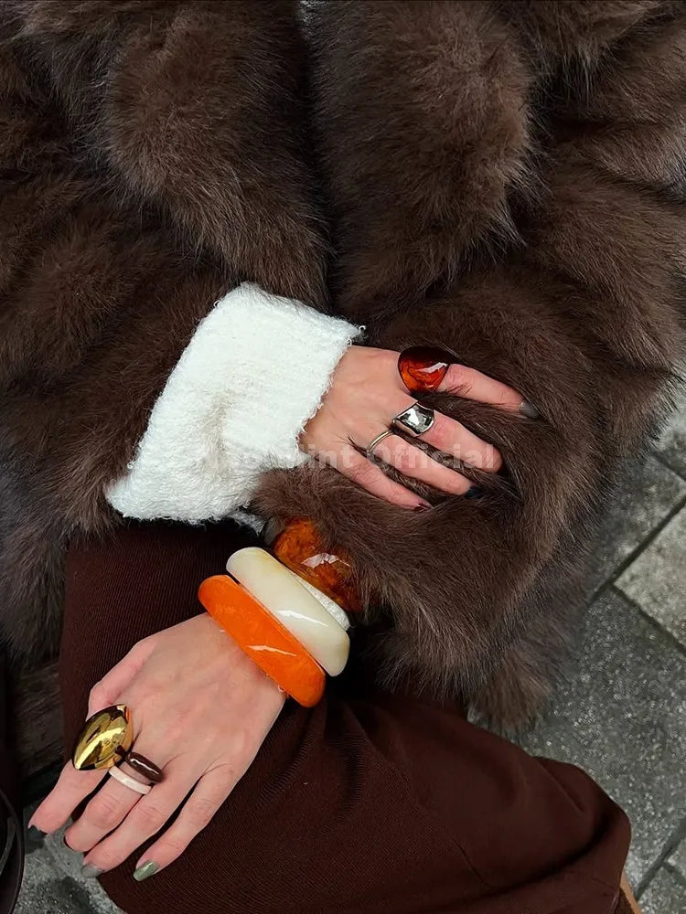 Neo Mint Ins Hot Fashion Girls Oversized Gradient Fur Coat Women 2024 Winter Thick Warm Outerwear Fluffy Faux Fox Fur Jacket LadyShow.Store