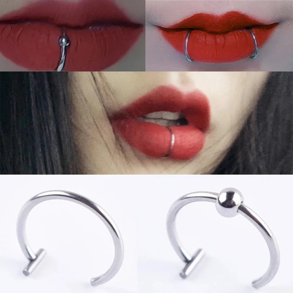 1Pc Stainless Steel Fake Nose Rings Hoops, Septum Rings C Clip Lip Ring Fake Nose Piercing Non-Pierced Body Jewelry for Women Pi-Mart