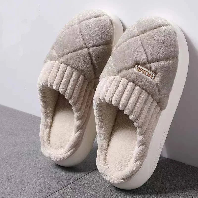Women's Casual Home Slippers Soft Bottom Plush Slippers Anti-slip Thermal Slippers Indoor Winter Men's Fashion Casual Flats Slip LadyShow.Store