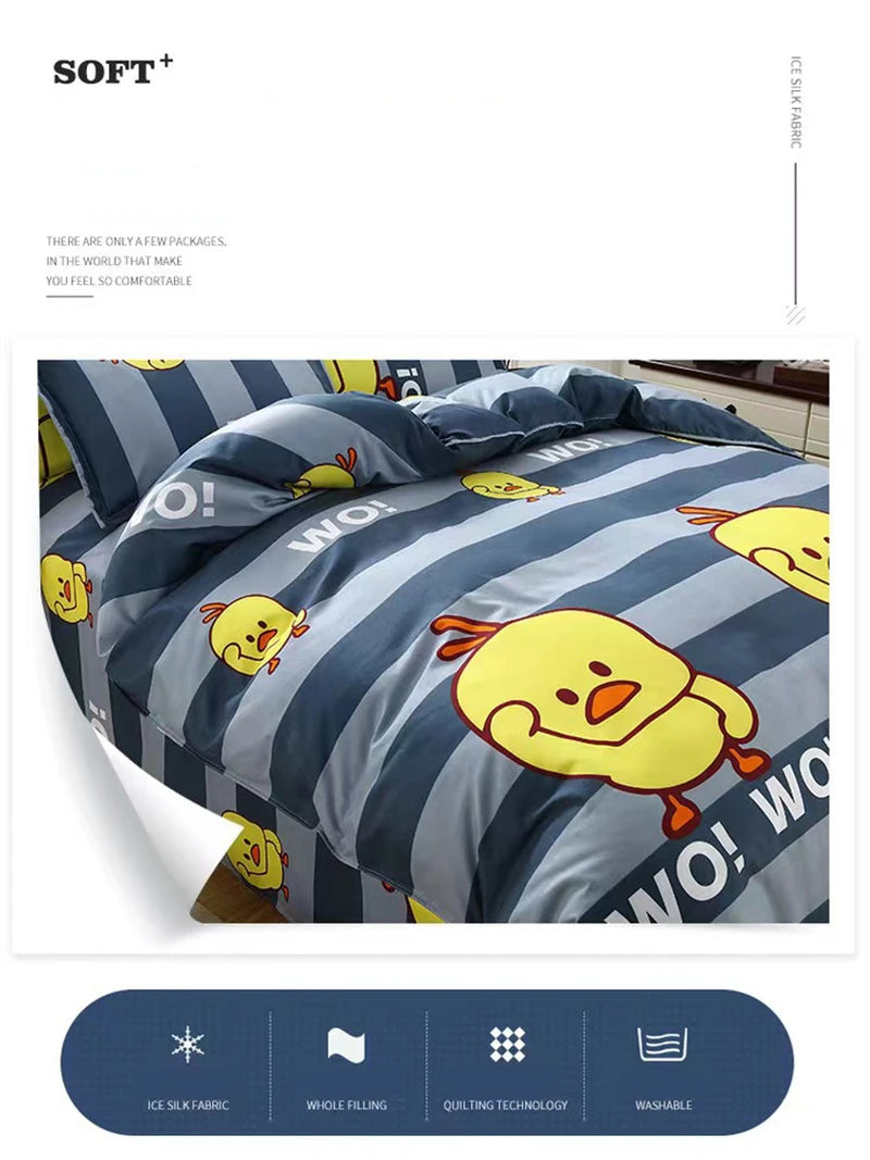 Lovely Cartoon King Size Duvet Cover Set 220x240 Skin Friendly Double Bed Quilt Cover Blanket Comforter Cover and Pillowcase Pi-Mart