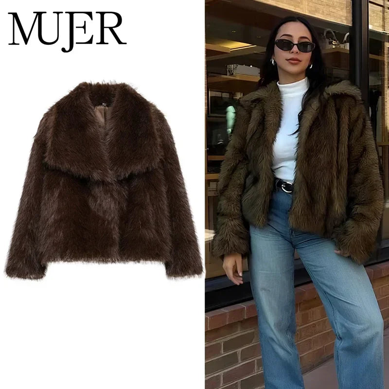 MUJER Faux Fur Hairy Coat Woman Warm Winter Fluffy Coat Women New Plush Jackets for Women Outerwears Luxury Women's Teddy Coats LadyShow.Store
