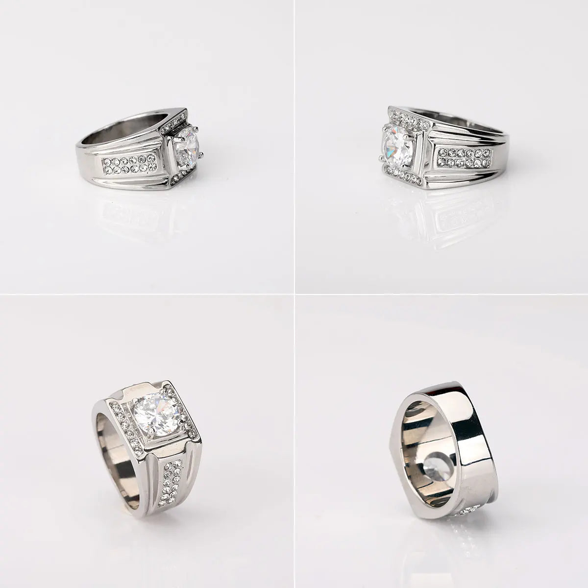 Keisha Lena AAAAA Zircon Men Ring Stainless Steel 18K Gold Plated Engagement Rings For Man Jewelry Waterproof Allergy-Resistant Pi-Mart