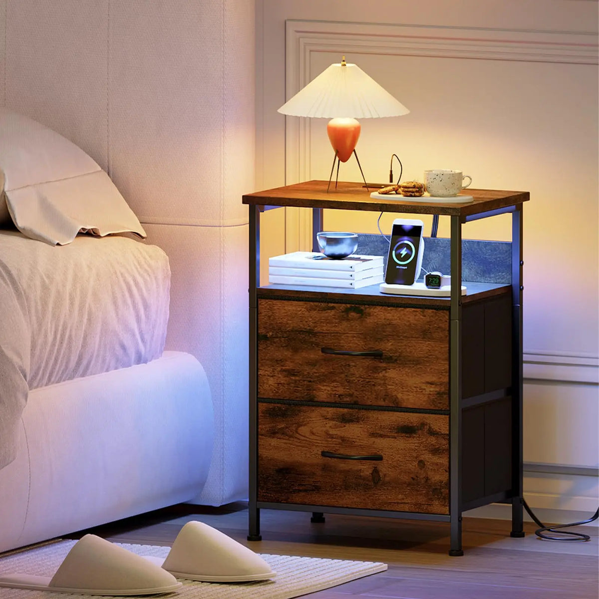 bedside table, chest cabinet, dresser, two drawers with cloth drawers, storage cabinet Pi-Mart