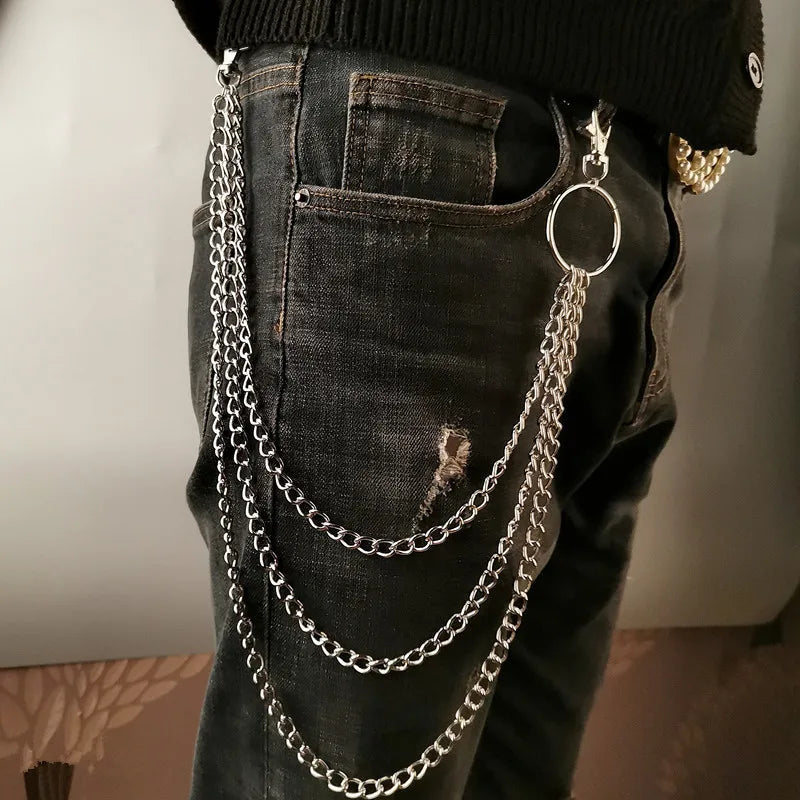Metal Belt Chain HipHop Rock Punk Hook Trousers Pant Waist Link Metal Wallet Chain Keychain Ring Clip Keyring Jewelry Pi-Mart