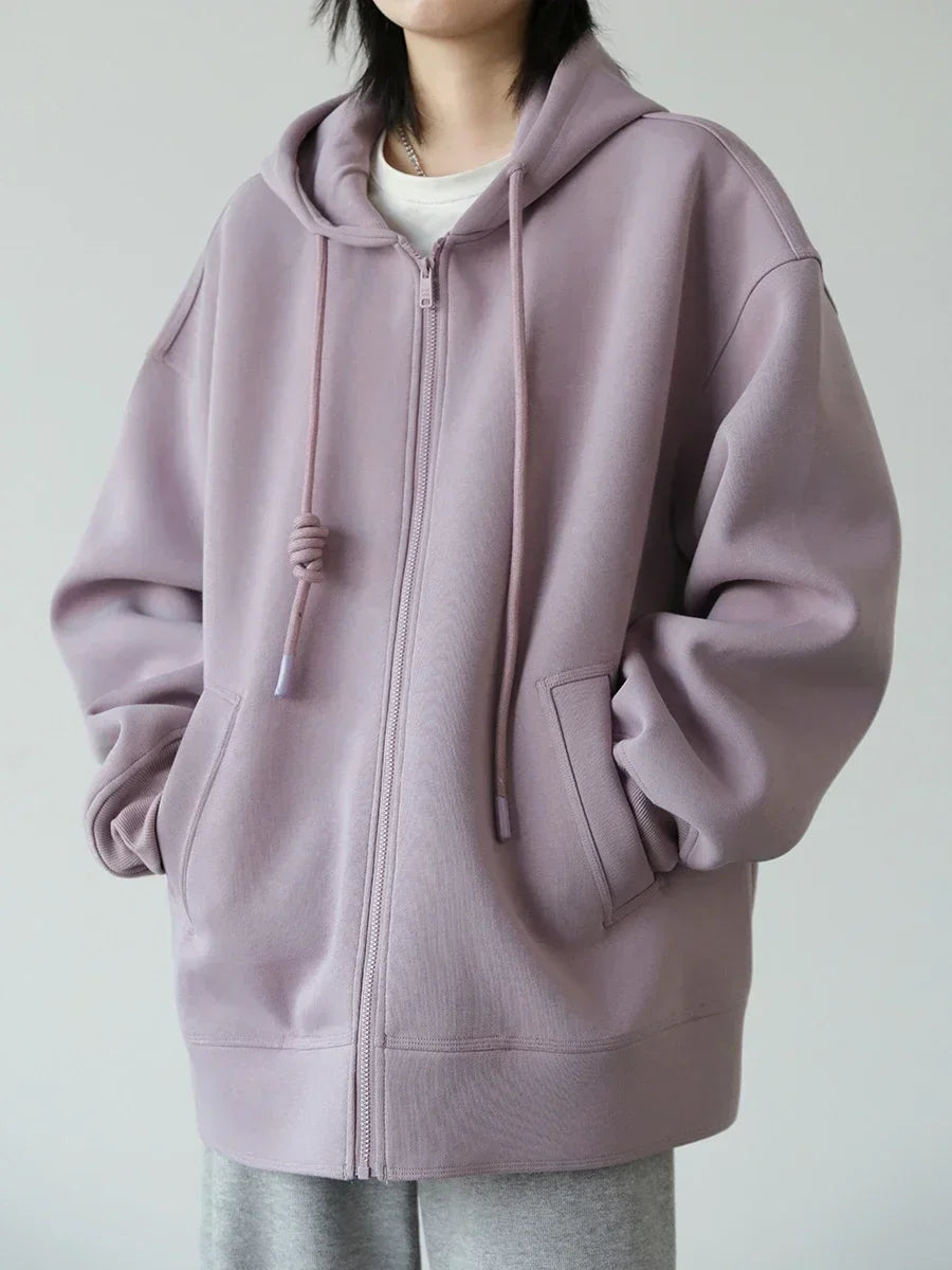 CHIC VEN Women Sweatshirts Hoodies Solid Loose Casual Hooded Female Tops Lady Coat Medium Length Overcoat Spring Autumn 2025 LadyShow.Store