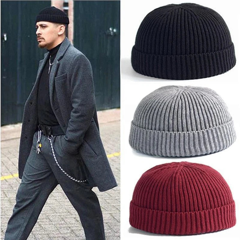 Winter Knitted Hat Warm Outdoor Sport Cold Protection Running Beanie Cap Elastic Thermal Cycling Skull Roll-up Cuffed Cap Pi-Mart