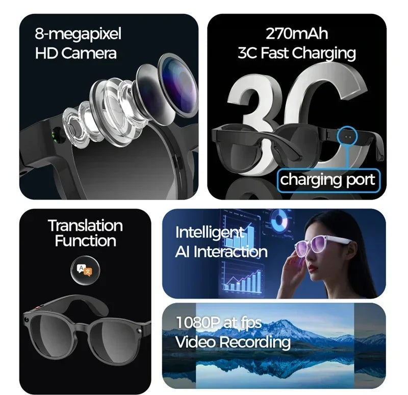 Lenovo AI Smart Glasses 8MP HD Camera 4K Shooting Image Conversation Translation Listening To Music Smart Glasses 2026 New Pi-Mart