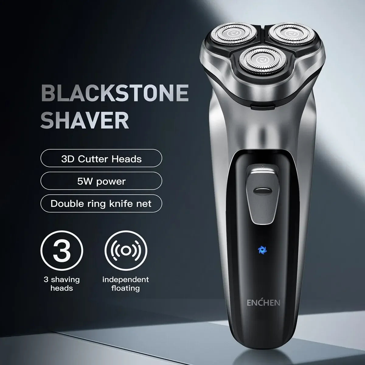 Blackstone USB Rechargeable Rotary Shaver for Men 3D Floating Blade Washable Beard Shaving Machine Electrical Facial Hair Trimme Pi-Mart