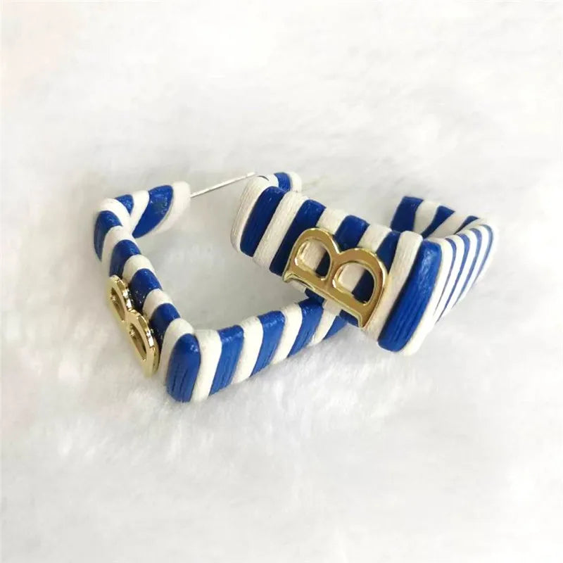 28 Colors Zebra Pu Leather Square Hoop Earrings For Women Fashion Jewelry Letter Alphabet Geometric Stripe Pendientes Mujer Pi-Mart