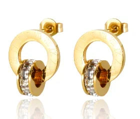 Luxury Shiny Zircon Hoop Earrings for Women Trendy Golden Stainless Steel Wed Ear Geometric Circle Earring Jewelry Pendientes Pi-Mart