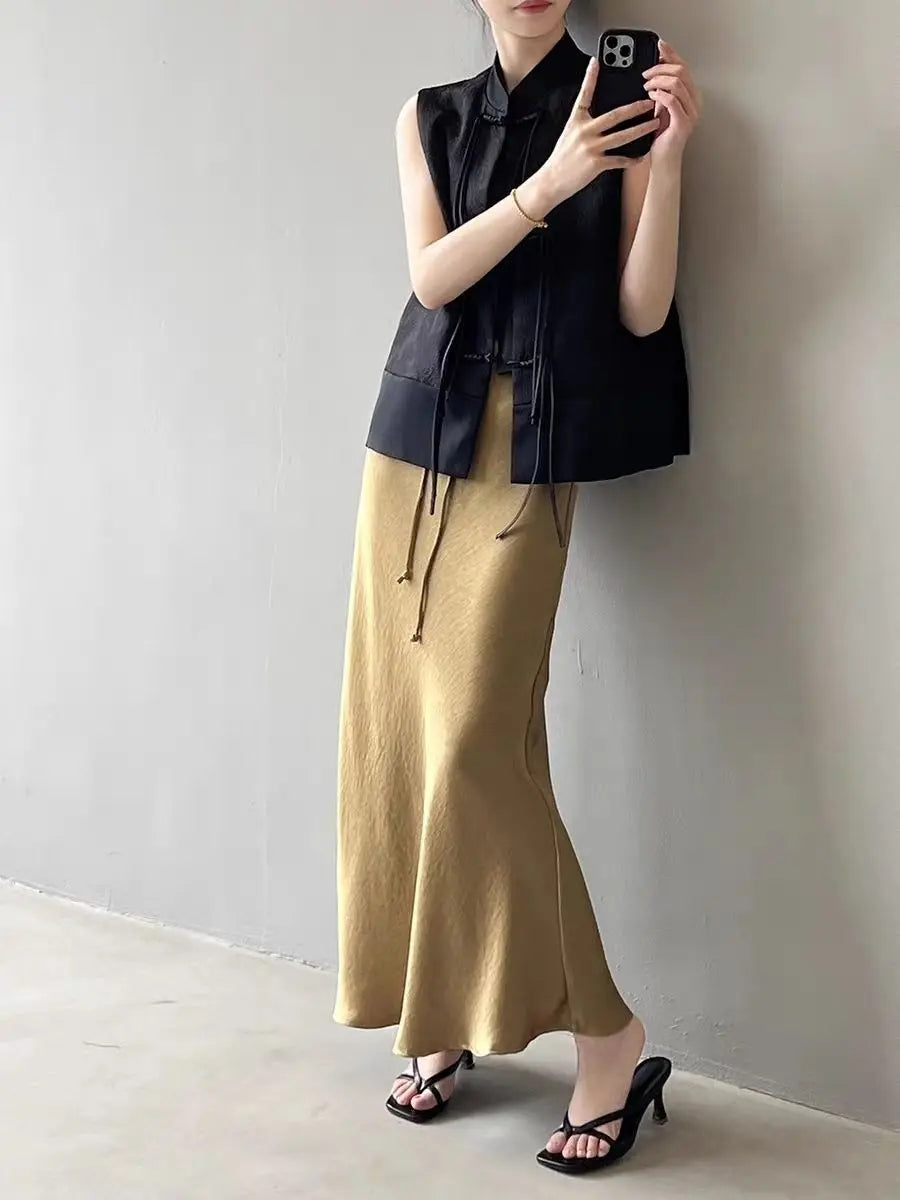 2026 spring new chinese new style plate buckle waistcoat jacket jacquard stand collar sleeveless retro women cheongsam waistcoat Pi-Mart