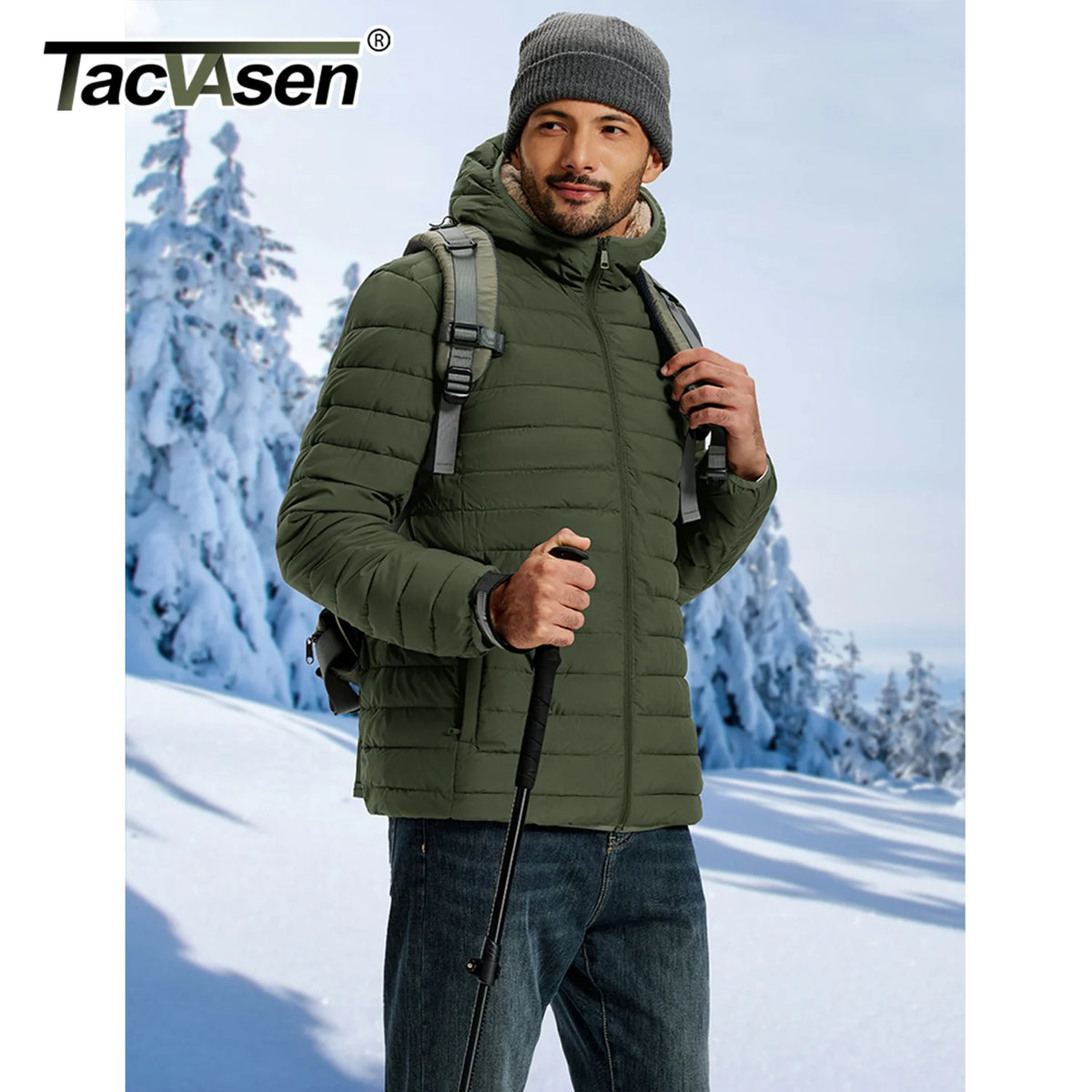 TACVASEN Men's Puffer Jacket Winter Warm Hooded Sherpa Lined Water Resistant Windproof Insulated Jacket Warm Winter Puffy Coat Pi-Mart