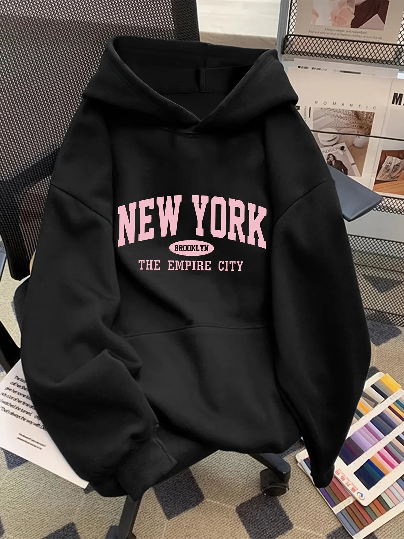 Women Loose Letter Pattern Fashion Hoodie Casual Style Geometric pattern Hooded Collar Casual Long Sleeve Pullover with Pockets LadyShow.Store