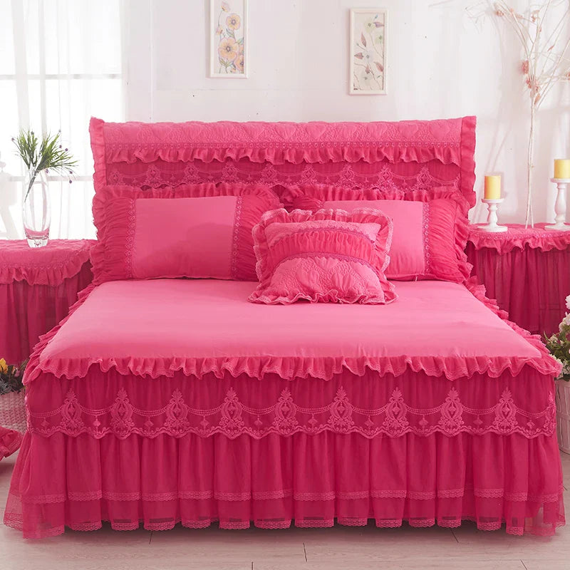 1 Piece Lace Bed Skirt +2pieces Pillowcases bedding set Princess Bedding Bedspreads sheet Bed For Girl bed Cover King/Queen size LadyShow.Store