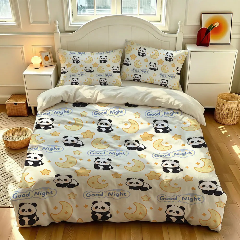 3pcs Cartoon Panda Print Coreless Duvet Cover Cool Summer Lightweight Bedding Set Multi Size Bedroom Bedding Decoration Pi-Mart