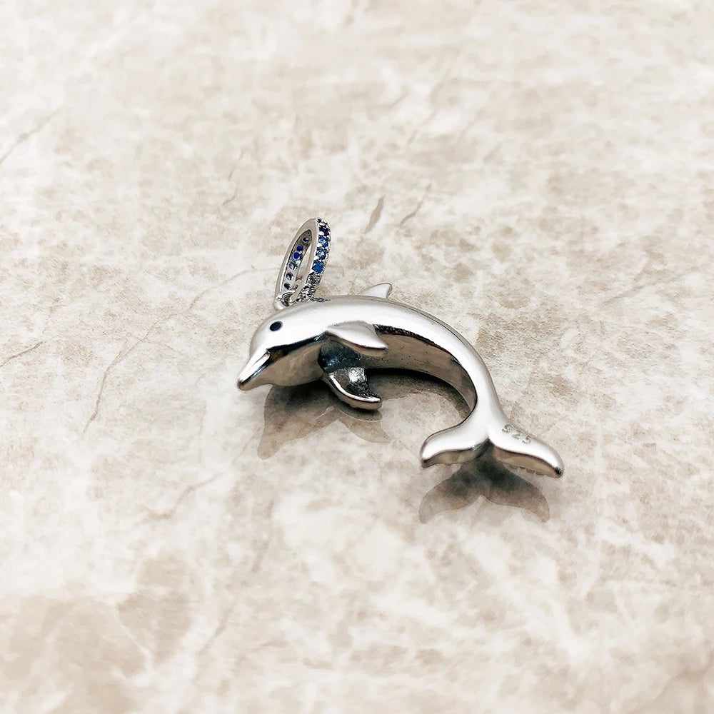 Pendant Dolphin Blue Brand 925 Sterling Silver Glam Jewelry 2023 Europe Style Accessorie Soul Lucky Gift For Woman Pi-Mart