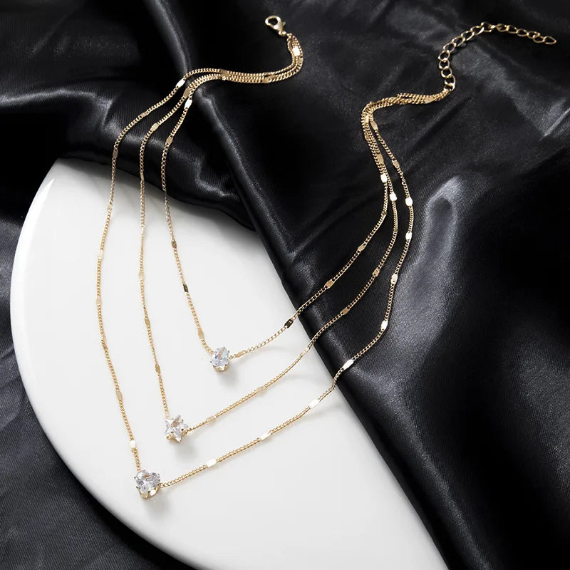 Trendy Zircon Pendant Necklace For Women Multilayer Chain Choker Fashion Female Party Shiny Jewelry Gift Pi-Mart