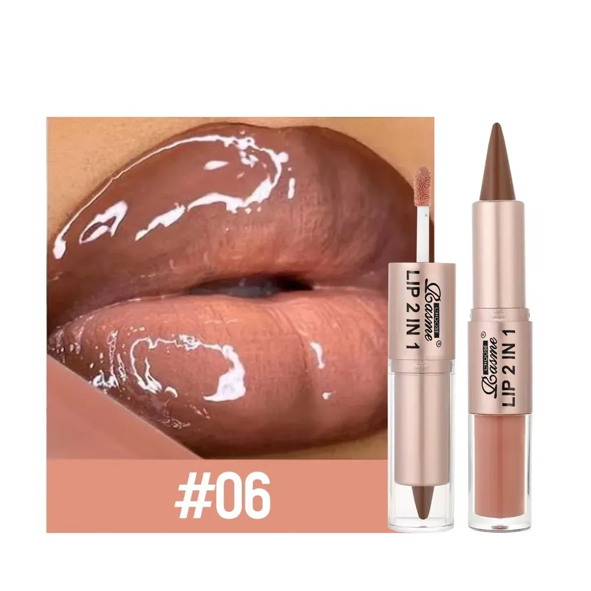 2-in-1 Lipstick & Lip Gloss, Dual-End Design, Waterproof Long-Lasting Lip Liner, Moisturizing Glossy Finish for Plump Lips LadyShow.Store