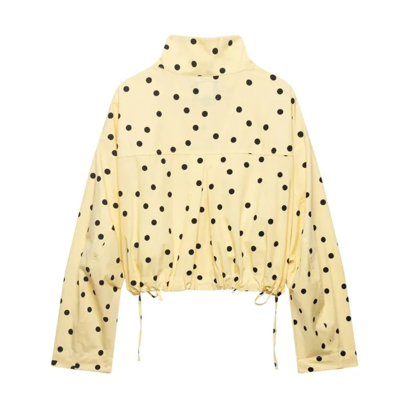 Women's Polka Dots Jacket with Tie New 2026 Spring Long Sleeve High Collar Loose Women Versatile Short Coats Chic Female Jackets LadyShow.Store